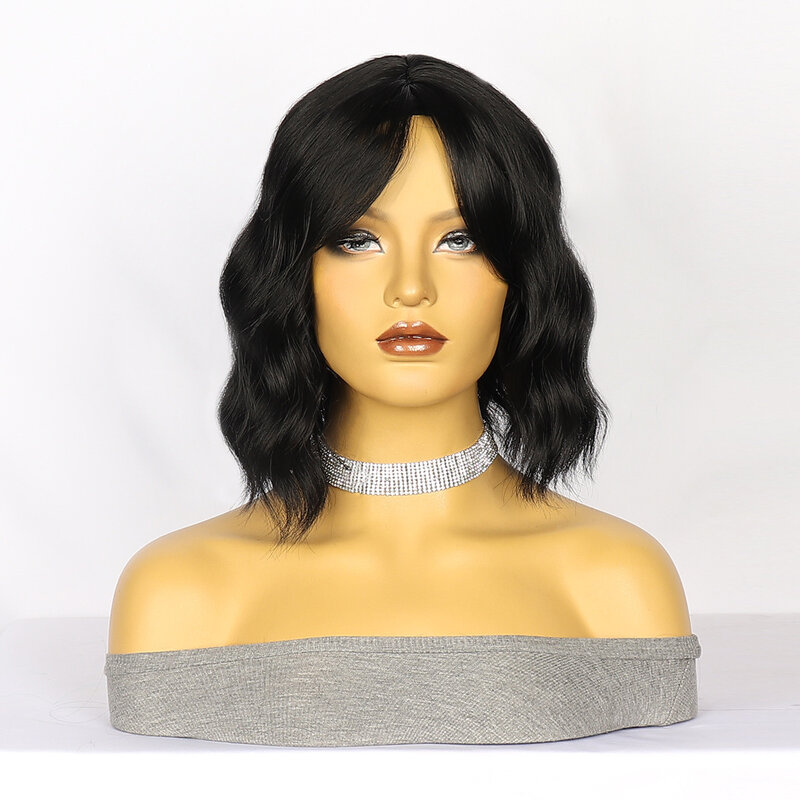 Popular synthetic wig with black highlight dyed eight line bangs, curly water ripple at the tail, chemical fiber inner buckle, r