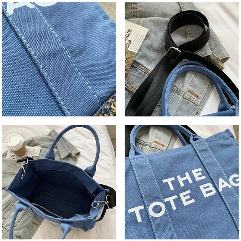 Bolso de mano de lona para mujer, bolsa de mano de marca de lujo con monograma Simple, nuevo, de gran capacidad, Diagonal, para compras
