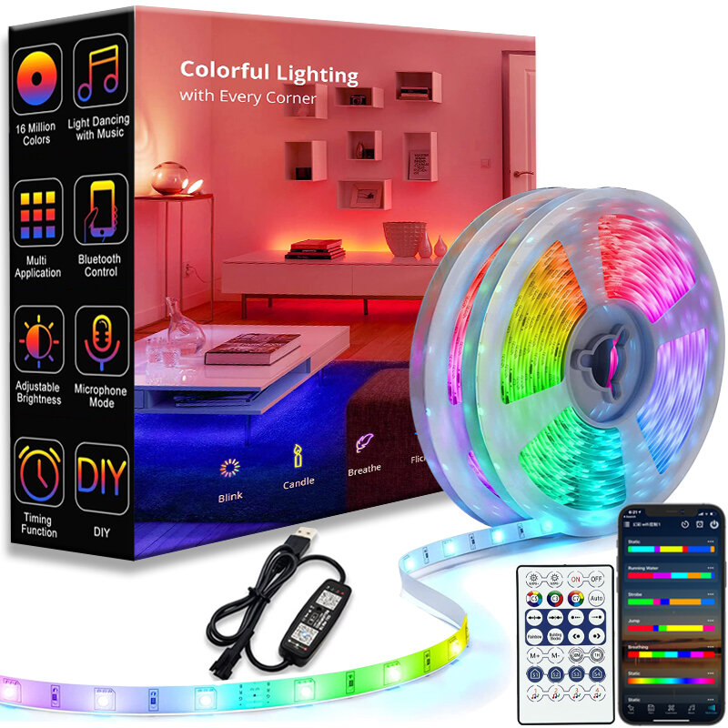 LED Streifen 1m-30m RGBIC WS2812b Bluetooth App Control Jagen Wirkung Lichter Flexible Klebeband Diode Band TV hintergrundbeleuchtung Zimmer Schmücken