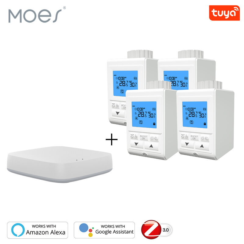 Zigbee-스마트 TRV 온도 조절 라디에이터 밸브 컨트롤러, 온도 조절, 음성 제어, 알렉사 구글 홈으로 작동