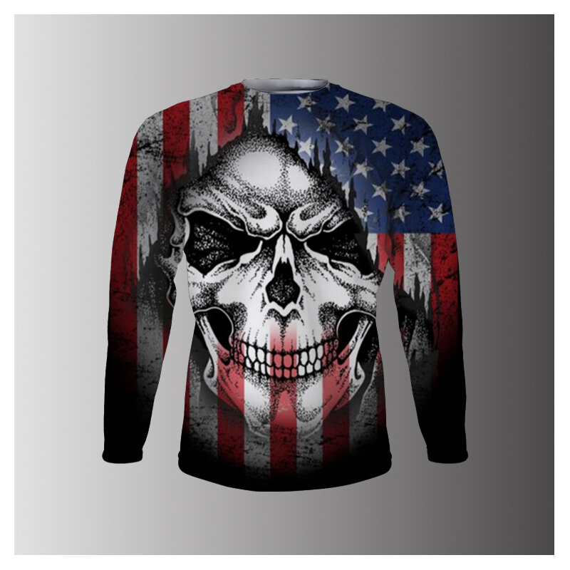 Vintage Horror Skull 3d Print t-shirt da uomo primavera autunno Casual O collo manica lunga moda allentata oversize Top Comfort Tshirt