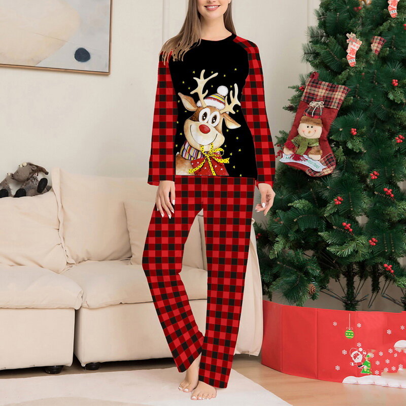 Set Piyama Cocok Keluarga Natal Pakaian Tidur Rusa Ukuran Plus Baju Tidur Pria Wanita 2022 Piyama Pakaian Tampilan Keluarga Natal Pakaian Rumah