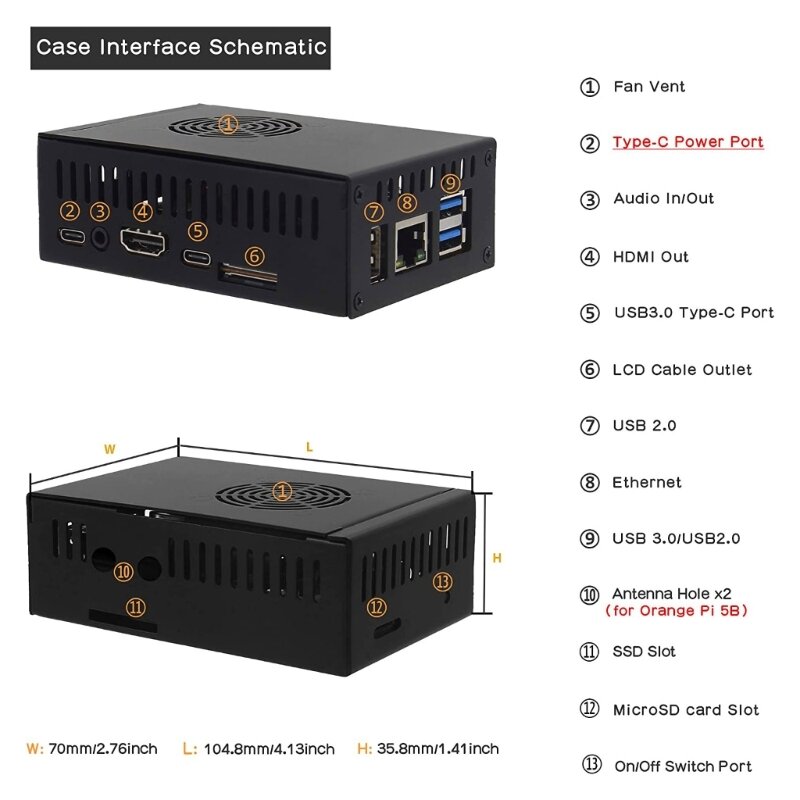 N505 Metallgehäuse – Box für Orange Pi 5 Kühler Kühler – Box unterstützt M2 NVMe SSD 2280 mit 5 V Lüfter und 5 Kühlkörpern