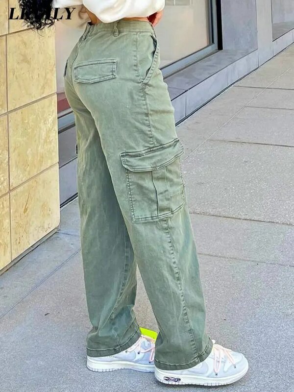 Брюки-карго Женские винтажные, уличная одежда в стиле 90-х, мешковатые парашютные штаны, эстетичные брюки со средней талией, разные стили, Y2k