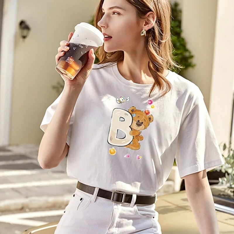 Harajuku Zomer Vrouwen T-shirts Casual 26 Engels Beer Brief Gedrukt Tops Tee Vrouwelijke T-shirt Korte Mouw Streetwear Kleding
