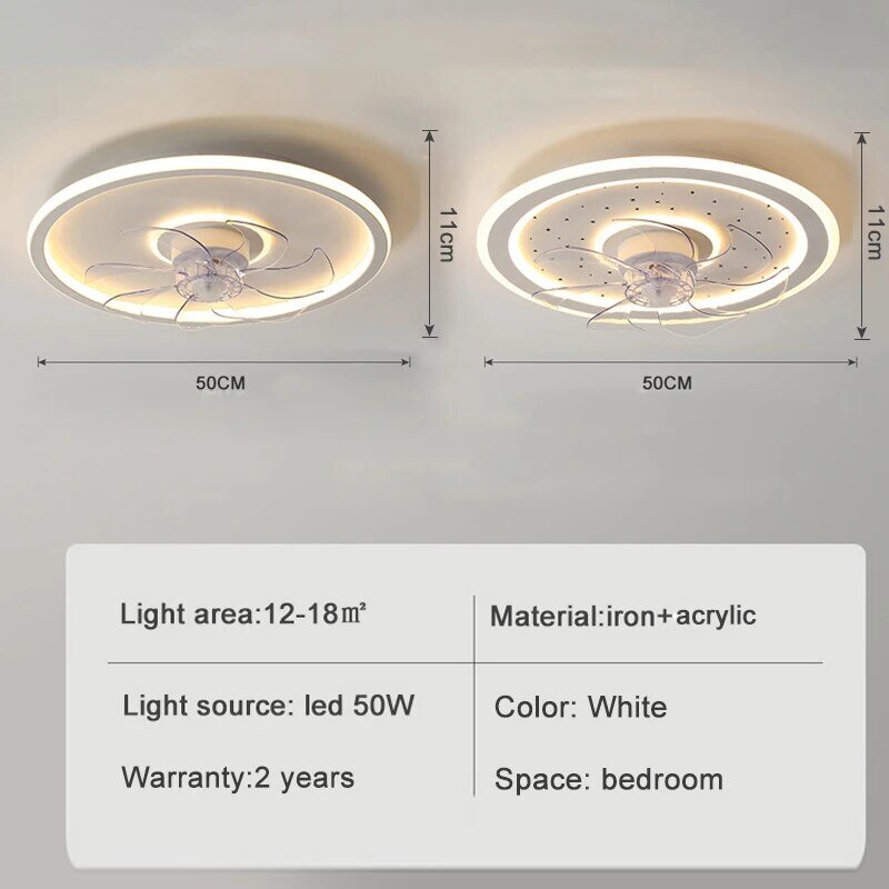 GGBingo Intelligent LED Ceiling Fan Lamp Creative Invisible Integrated Fan Light Silent Stepless Dimming Chandelier Fan Bedroom