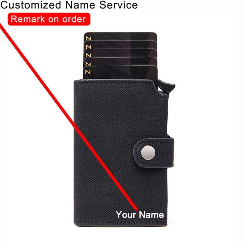 Portafoglio con incisione personalizzata porta carte di credito donna uomo portafoglio in pelle Anti-ladro RFID Smart portafogli porta carte di credito portamonete tascabile