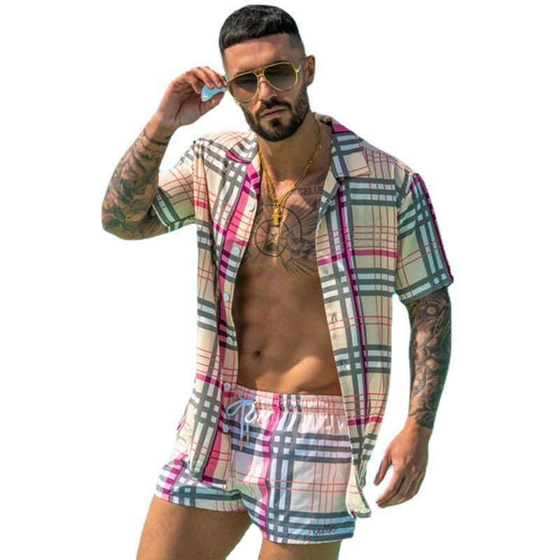 Traje deportivo para hombre, camiseta + Pantalones cortos, ropa de entrenamiento, conjunto de 2 piezas de ropa deportiva de manga corta con patrón de playa de verano en 3D Multicolor