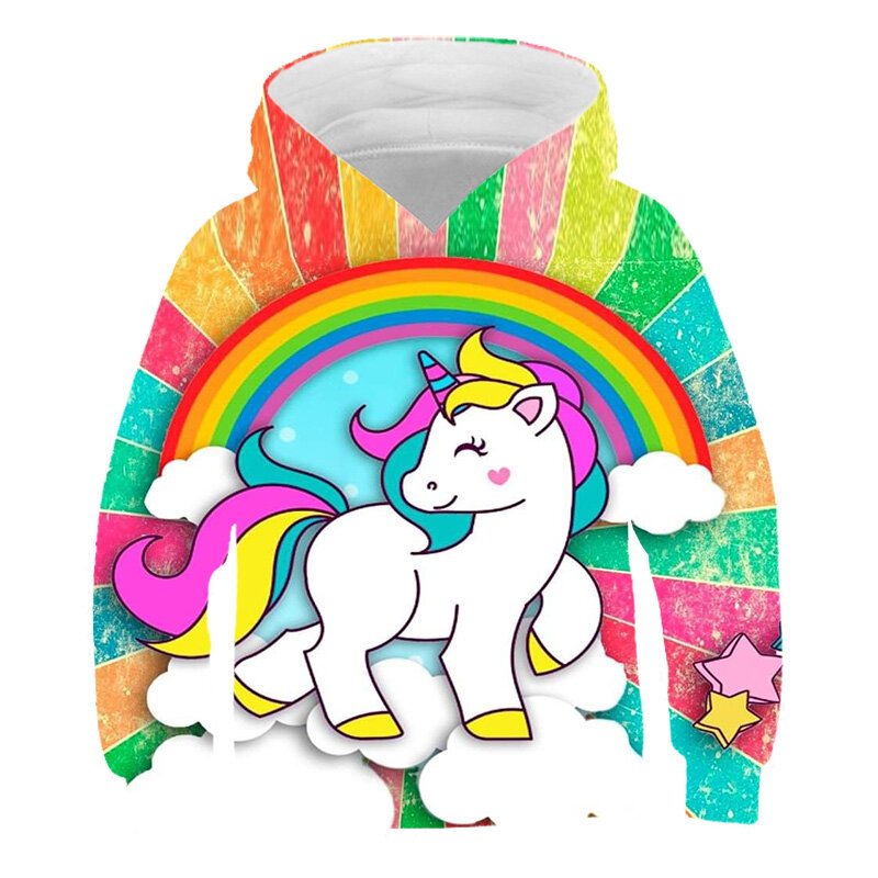 Sudadera con estampado 3D de unicornio y caballo para niñas, ropa con capucha para Fans de las niñas, vestido de calle de unicornio, Top bonito para niños