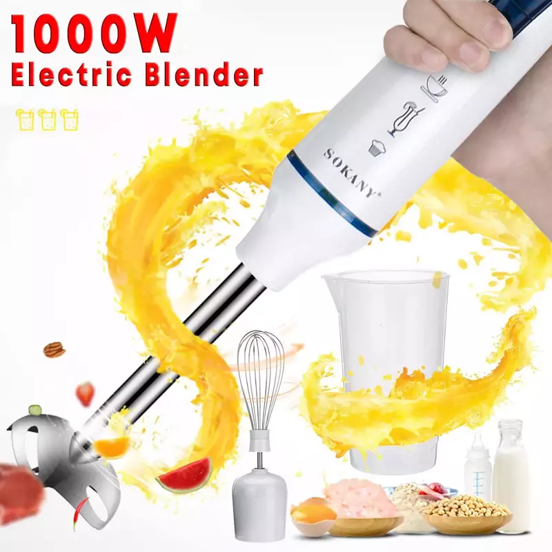 3 IN 1 1000W Electric Hand Blenders Mixer Handheld Mixture Kitchen Mixer Eggs Blenders Baby Food Grinder Stick Juicer Vegetables