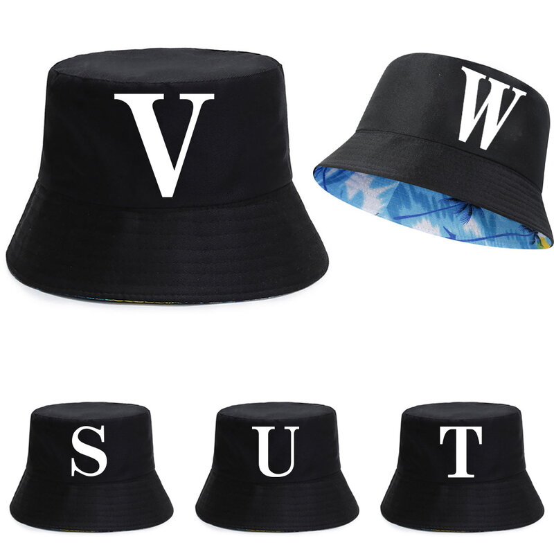 Women Summer UV-proof Reversible Sun Cap Fisherman Caps Men Casual Beach Fishing Hats White Letter Print Double-sided Bucket Hat