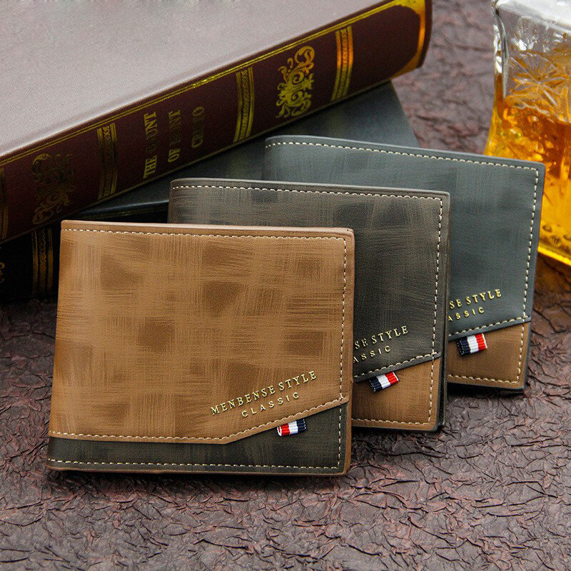 Fashion Solid Color Leather Men's Wallet Business Short Purse Famous Vintage Walltes Multi-Card Soft Purse Coin Bag