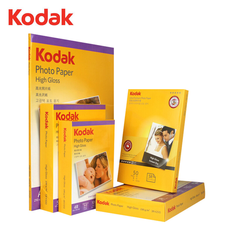 เครื่องพิมพ์ KODAK กระดาษ A6 20/50/100/200 Photo Letter ขนาดแผ่น Inkjet Glossy แห้งทันทีและกันน้ำ RC High Gloss