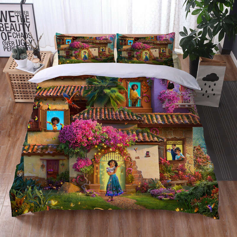 Encanto conjunto de cama de três peças colcha capa fronha conjunto de cama rainha rei tamanho completo quadro cama bonito casa têxtil