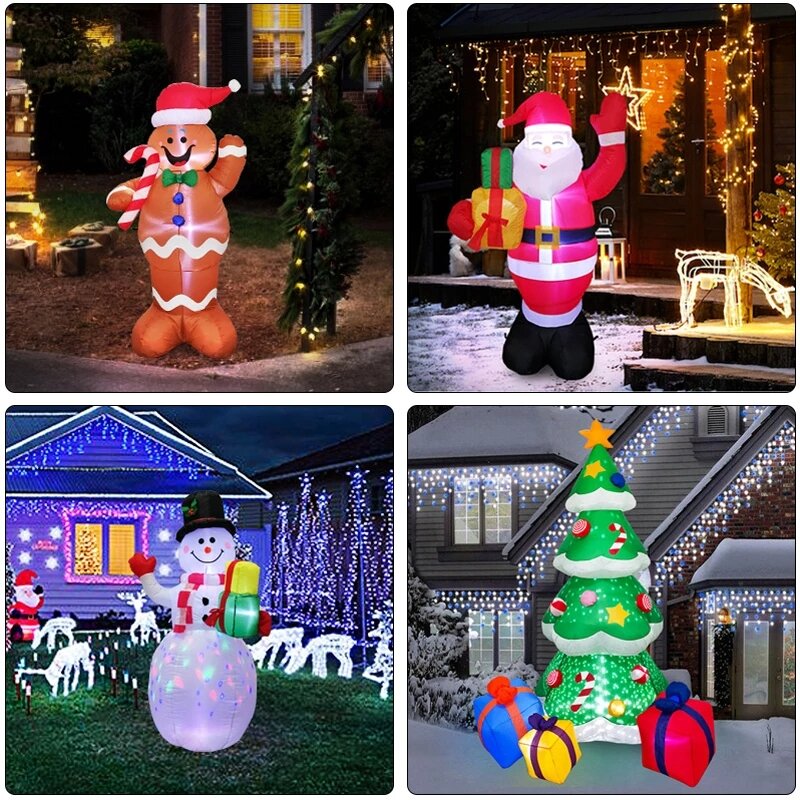 Christmas Inflatable LED Lighted Gingerbread Man Inflatable Snowman Tree Blow Up Xmas Party LED Lights Blow Up Yard Decor Toys
