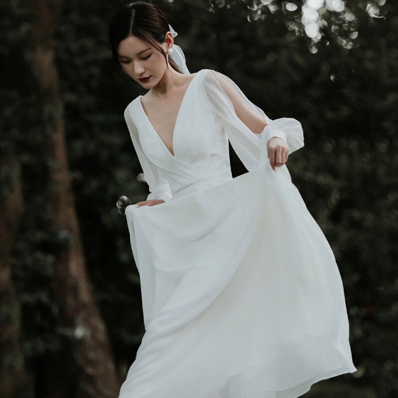 ETESANFIN 여름 여성의 모리 시리즈 라이트 웨딩 드레스 2022 새로운 신부의 치마 대형 & 긴 소매는 팔을 커버 수 있습니다