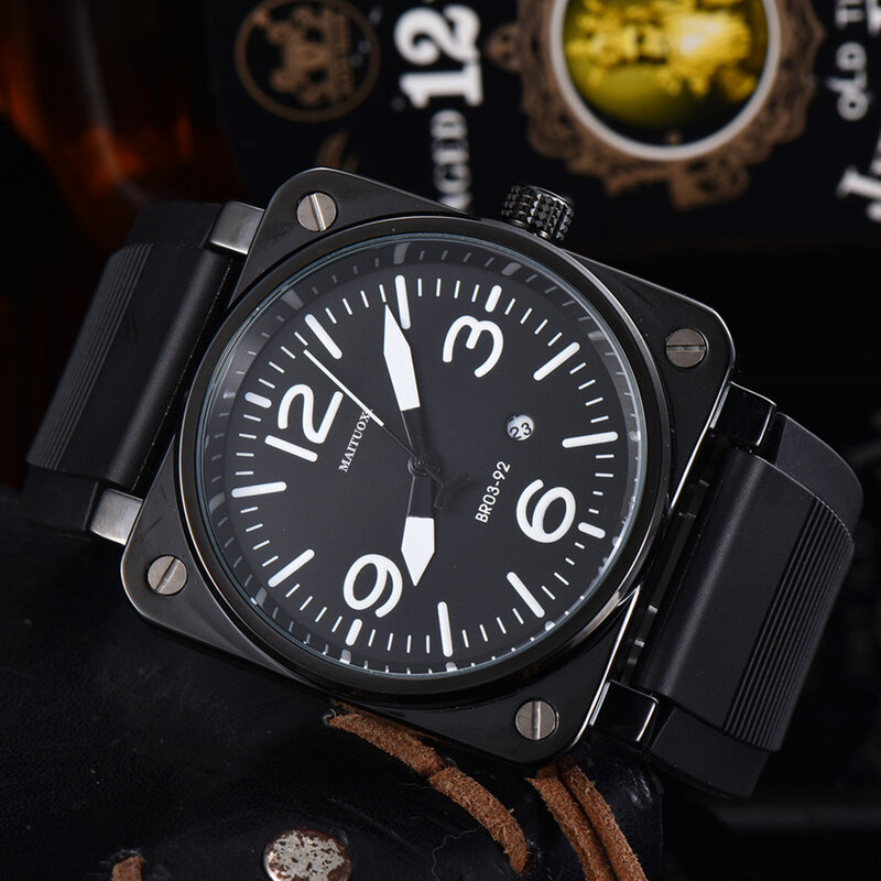 Top Brand Luxury Wristwatch Rubber Strap Band Quartz Multifunction Business Stainless Steel Case Men Square Watch Gift Clock