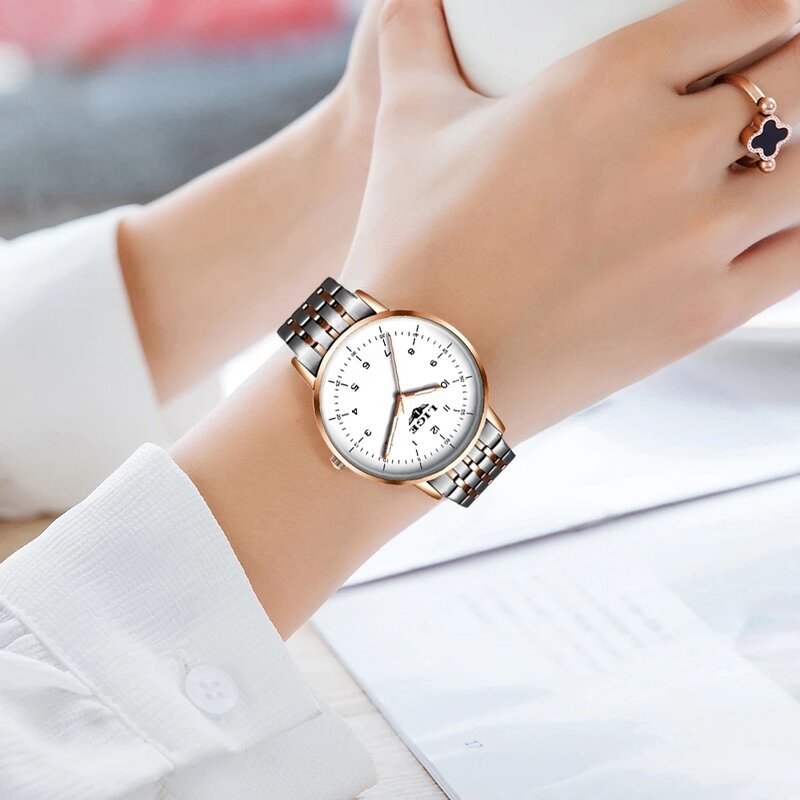 2022ใหม่แฟชั่นนาฬิกาผู้หญิง LIGE แบรนด์สุภาพสตรีสร้างสรรค์เหล็กสร้อยข้อมือผู้หญิงนาฬิกาผู้หญ...