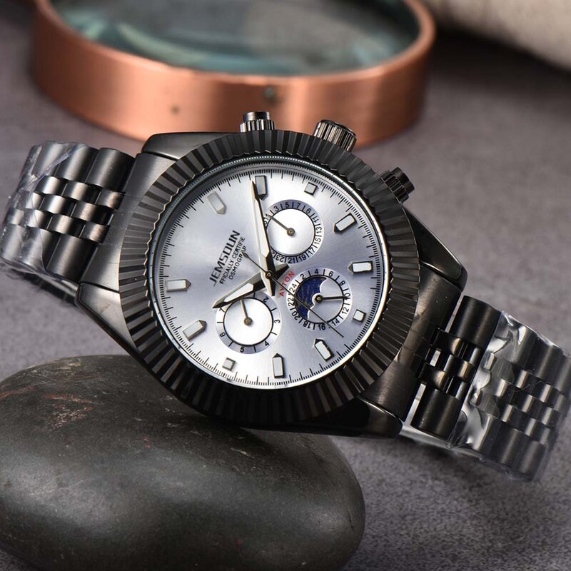 New Original Brand Watches For Mens Multifunction Chronograph Moon Phase Steel Quartz Watch Business Automatic Date AAA Clocks