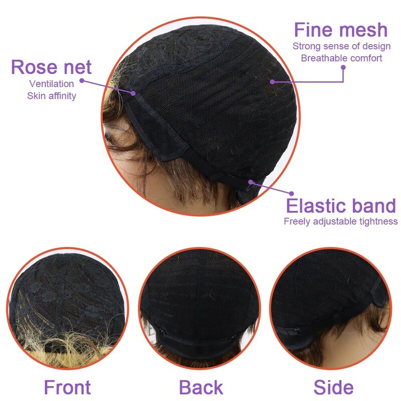 Cabelo humano de borgonha reta com franja sem cola natural marrom brasileiro ombre peruca de corte pixie curto para preto
