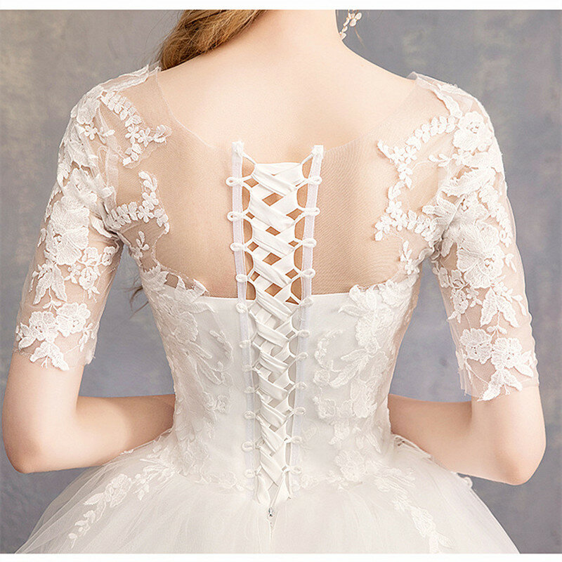 여성을 위한 일루젼 레이스 공주 신부 웨딩 드레스, 2022 층 길이 새로운 패션 반 소매 Boho 신부 가운 큰 크기