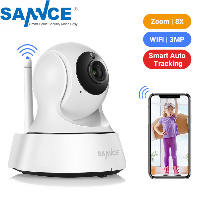 SANNCE Kamera IP Keamanan Rumah 2K Wi-Fi Kamera Jaringan Mini Nirkabel Pengawasan Wifi 3MP Kamera CCTV Penglihatan Malam Monitor Bayi