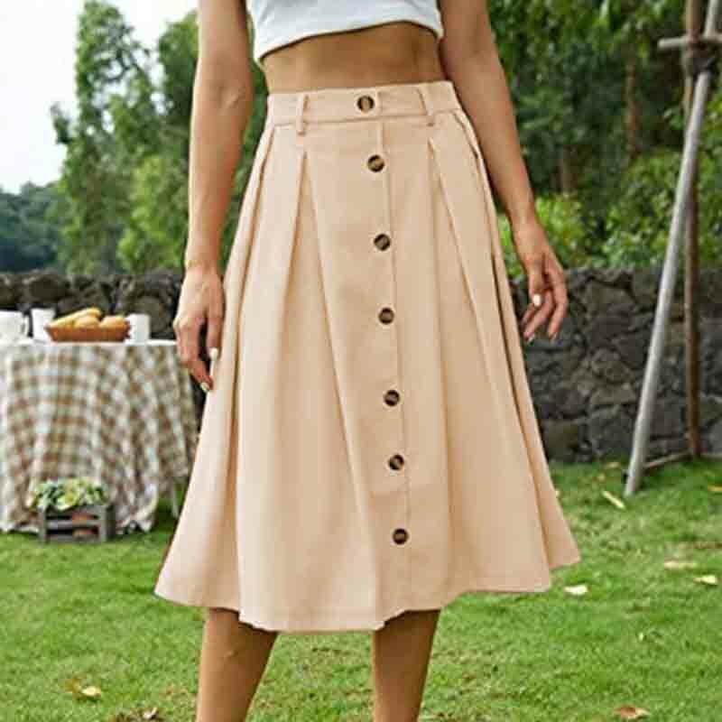 Spring Summer Temperament Leisure Women Skirt 2023 New Fashion Solid Color Elegance A-Line Retro Comfortable Women's Skirt T08