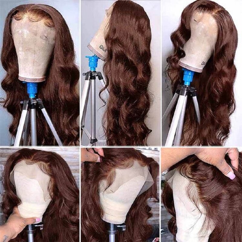 Peluca de cabello humano ondulado para mujer, pelo con cierre de encaje transparente, color marrón Chocolate, Hd 180%, 13x4, 13x6, 4 #