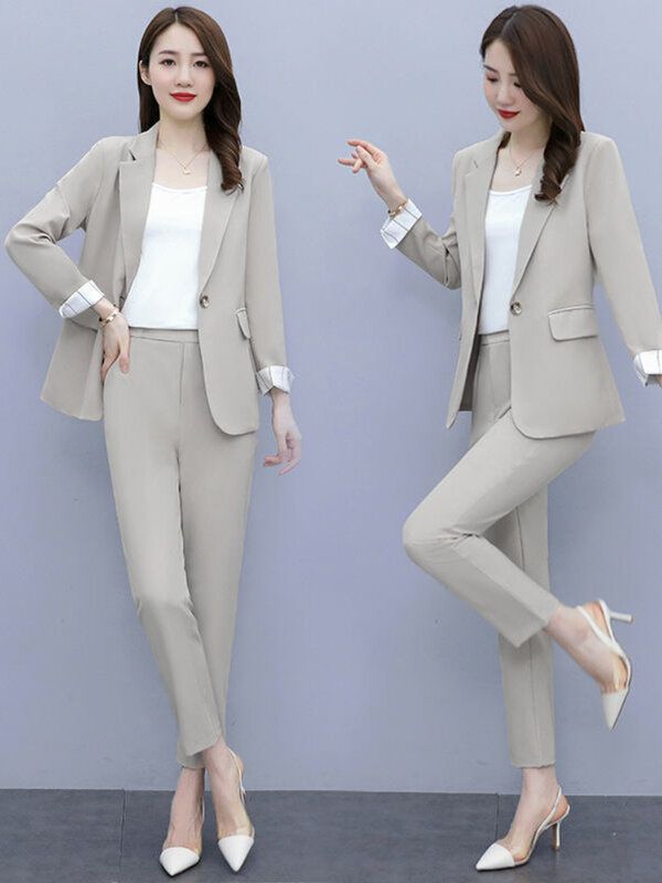 パンツとストラップ付きの女性のカジュアルな3ピーススーツ,エレガントな韓国のファッション秋の服,2022