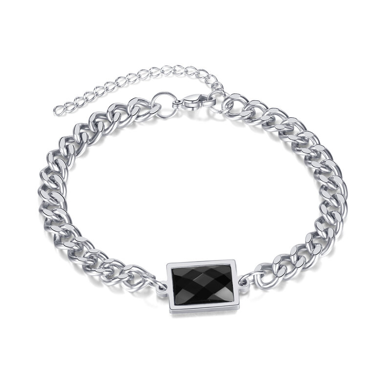 2022 Silver Personalized Simple and Easy To Match Stainless Steel Bracelet Ins Fashion Hip Hop Square Zircon Bracelet for Women