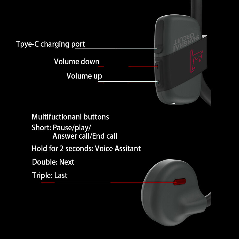 Headphone Konduksi Tulang BH318 Headset Tahan Air IPX6 Nirkabel Bluetooth Kait Telinga Nyaman Earphone Olahraga Ringan