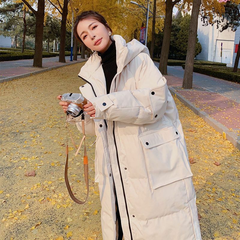 Chaqueta acolchada de plumón gruesa para mujer, abrigo holgado de algodón hasta la rodilla, versión coreana, invierno, 2022