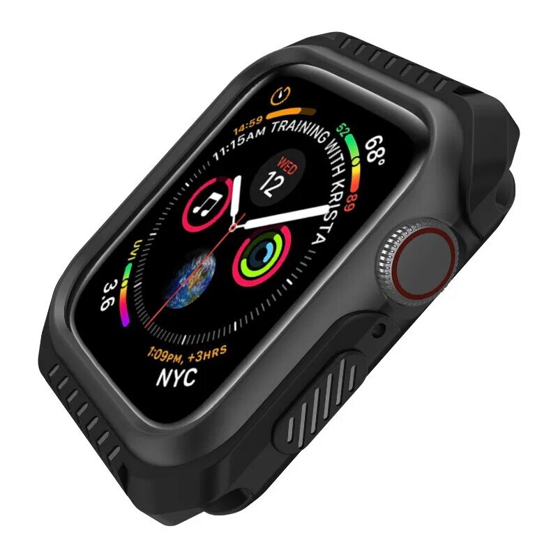 Silicone + caso armadura dura para apple watch 4 5 6 se 7 45mm 41mm 44mm 40mm acessórios quadro capa protetora para iwatch 38mm 42mm
