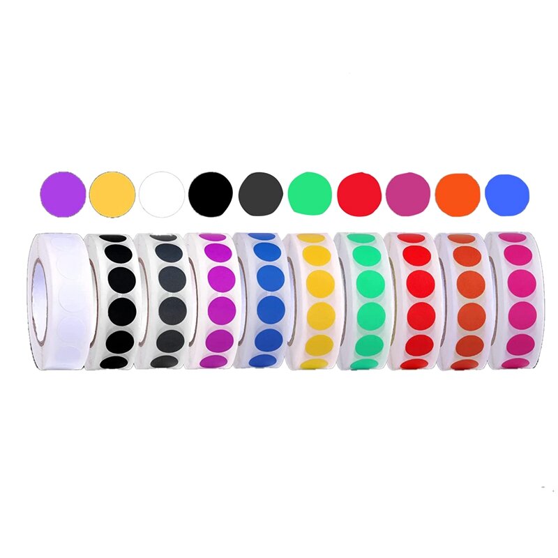 Round Color Dot Stickers, 10 Rolls Of Assorted Color Dot Stickers 1/2 Inch Coding Labels Roll ( 10000 Sheets )