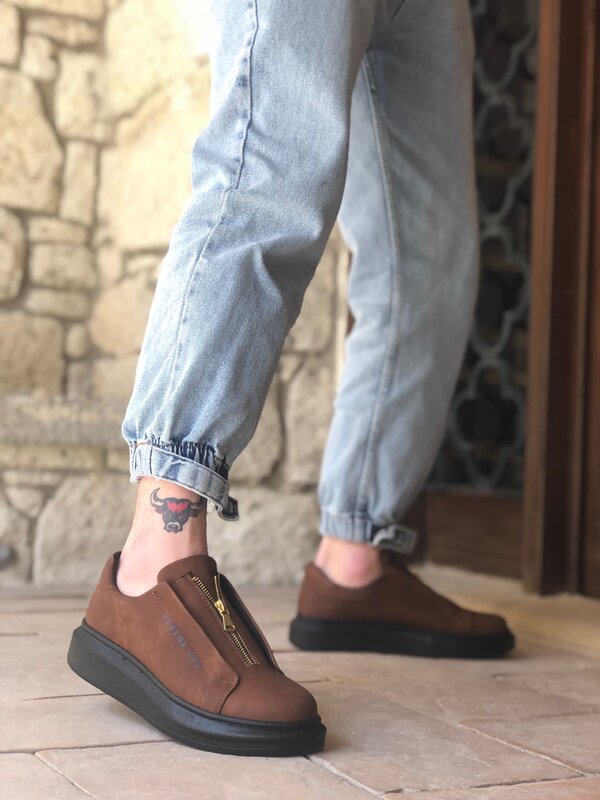 Zapatos de suela gruesa con cremallera para hombre, calzado masculino de suela alta, estilo BOA, BA0310