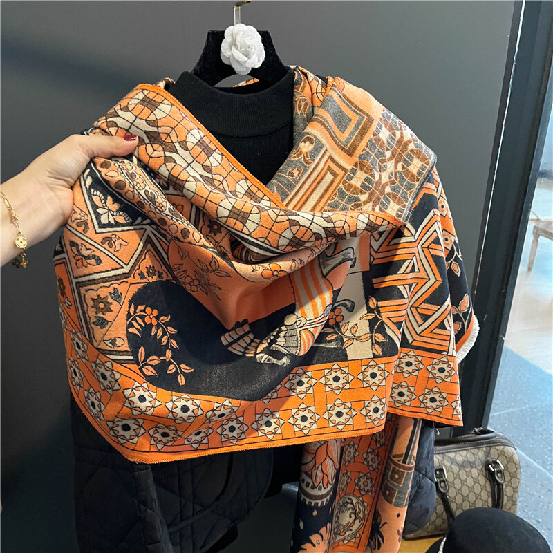 Moda quente cachecol de caxemira para mulheres design de luxo pashmina xales e envoltórios grosso cobertor feminino bufandas poncho echarpe 2022