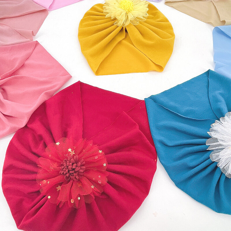 Verão outono bebê beanies linda flor turbante chapéus doce macio 0-3t bonés elásticos para recém-nascidos bebê menino meninas headbands