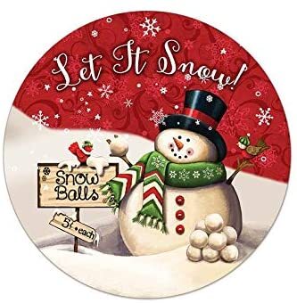 Let It Snow pupazzo di neve corona segno per ghirlande natalizie e ghirlande invernali targhe rotonde in metallo Vintage