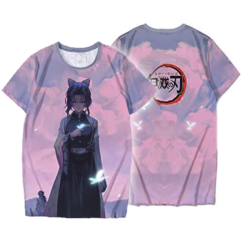 Camiseta de Anime Demon Slayer para niños y niñas, camisa de Anime 3D de Kochou Shinobu, informal, ropa Unisex, Tops de gran tamaño