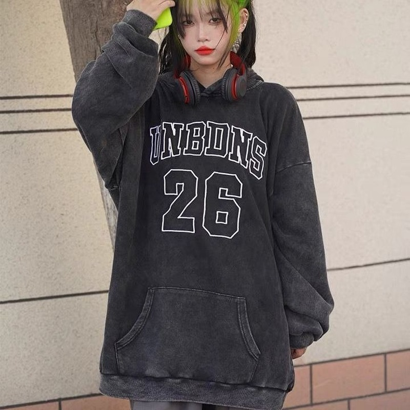 Houzhou vintage streetwear feminino hoodies grunge oversized outono inverno veludo pulôver hippie manga longa com capuz moda feminina