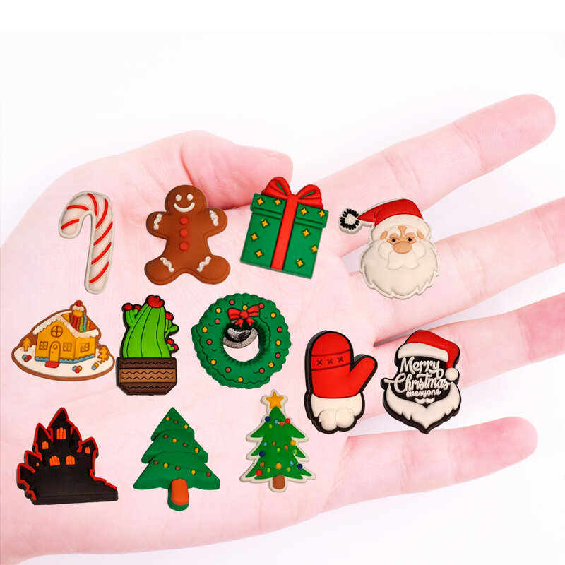 1PCS Santa Claus Christmas Tree Gingerbread Man Shoes Charms Croc Jibz Accessories Buckle DIY Wristband Decoration Box Gifts