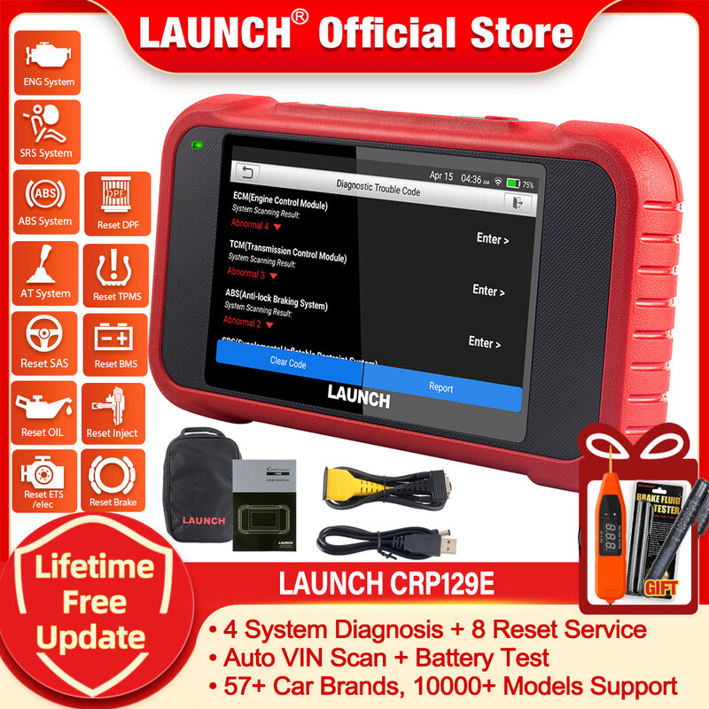 Launch X431 CRP129E OBD2 Scanner Auto Abs Srs Motor Op Diagnostic Tools Tpms Dpf Olie Sas Epb Bms Injector Ets reset Voor Auto 'S