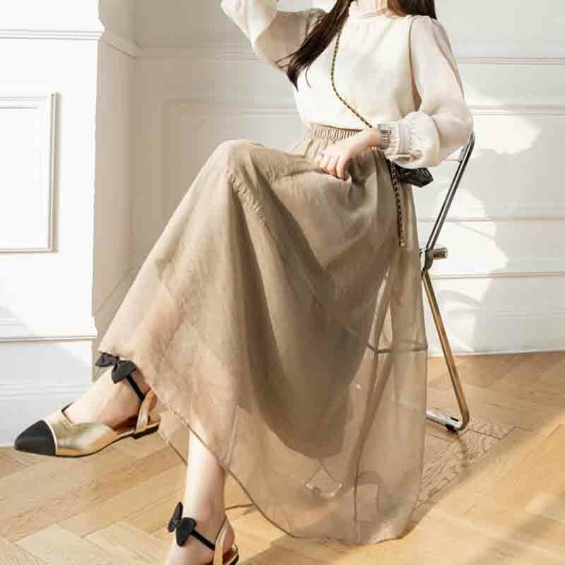 تنورة مريحة أشعث 2023 لربيع وصيف جديد الكورية أزياء المرأة تنورة عادية مزاجه أنيقة الربط الإناث تنورة T24
