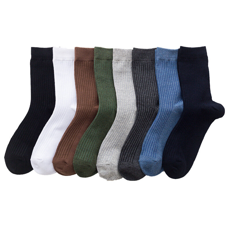 Chaussettes pour hommes, couleur unie, noir, blanc, gris, bleu, café, longues, en coton, tricotées, respirantes, de haute qualité