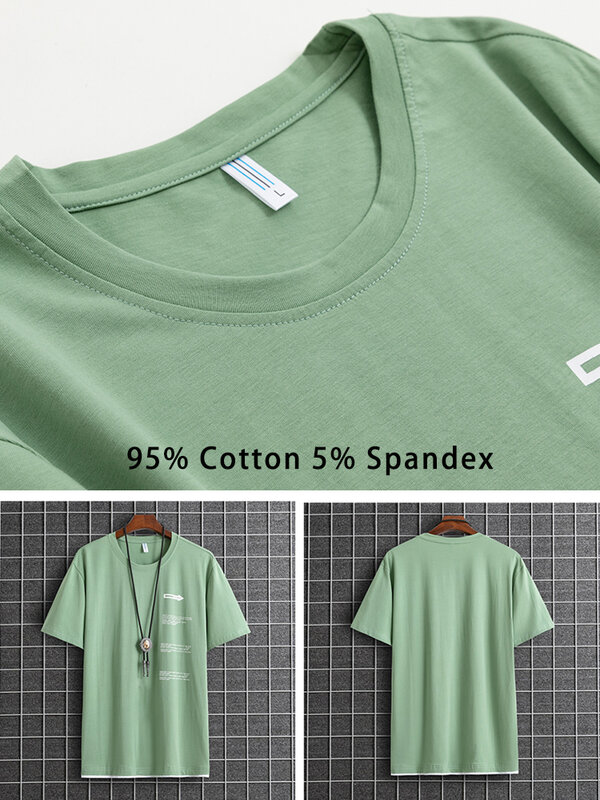 Летние базовые хлопковые футболки для мужчин 2022 новые модные футболки с буквенным принтом 2 в 1 мужские зеленые футболки большого размера пл...