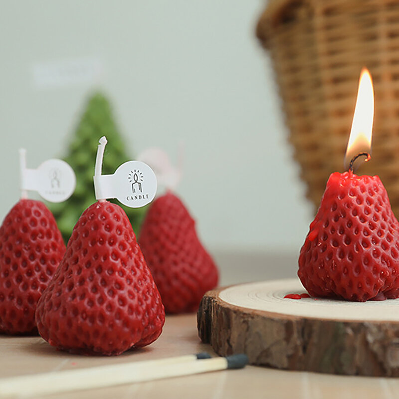 Декоративные Ароматические свечи в виде клубники, ароматические свечи из соевого воска для дня рождения, свадьбы, 1/4 шт.