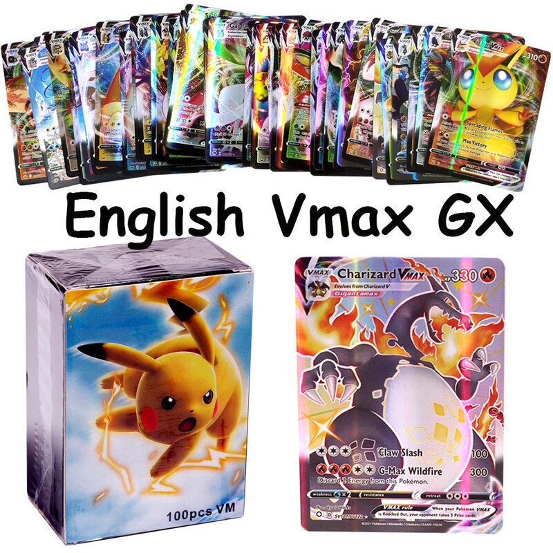 새로운 포켓몬 카드 VMAX 골드 실버 블랙 거래 영어/한국어 버전 GX V 태그 팀 빛나는 카드