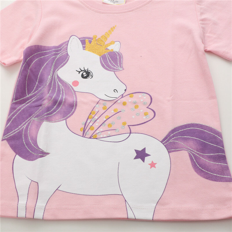 Camisetas de algodón para niña de 2 a 8 años, para niña Camiseta con estampado de unicornio, Tops de manga corta de verano, ropa infantil