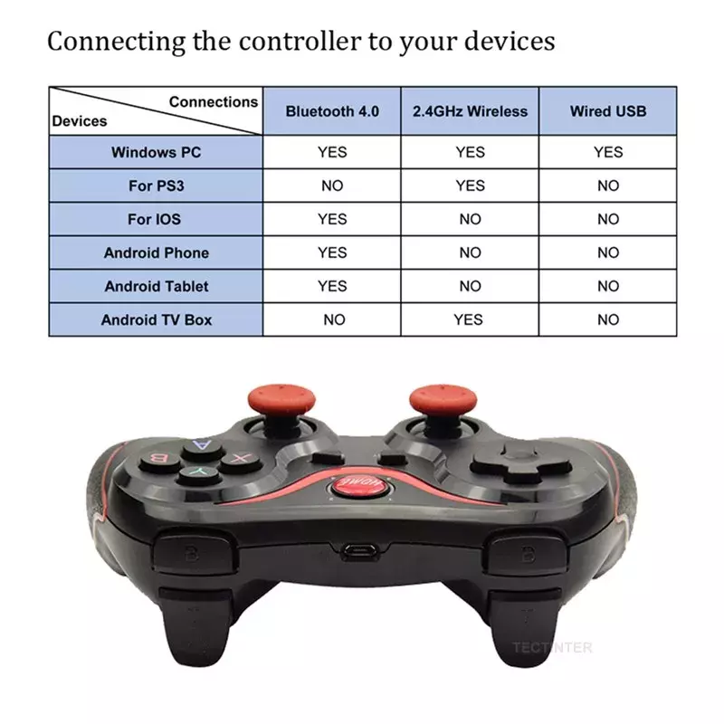 Joystick inalámbrico T3 X3, compatible con Bluetooth 3,0, Mando de juego, Control de juego para tableta, PC, teléfono móvil inteligente Android
