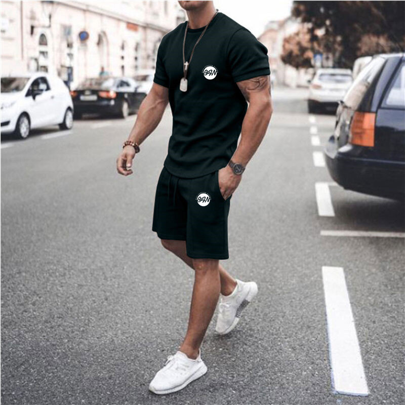 Baju Olahraga Pria Streetwear Musim Panas Baru Set Longgar Pria Kaus Cetak 3D Celana Pendek Pakaian Olahraga Pria Pakaian Mode Setelan Pakaian Olahraga